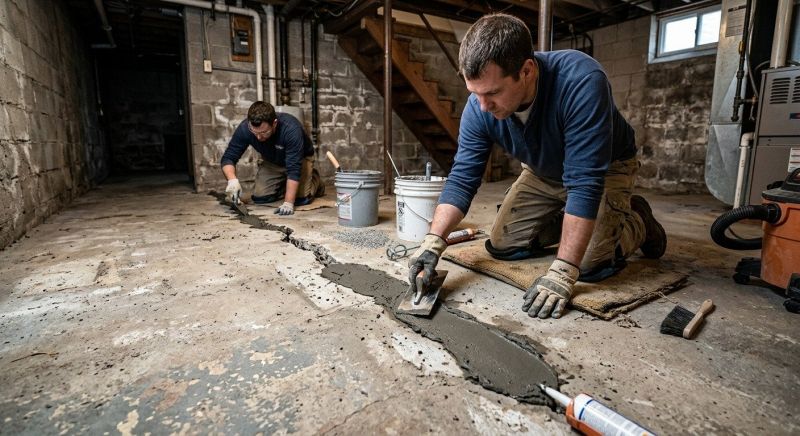 Cracked Basement Floor Repair in Wareham, MA