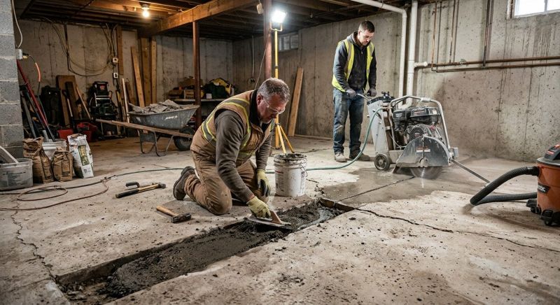 Cracked Basement Floor Repair in Wareham, MA